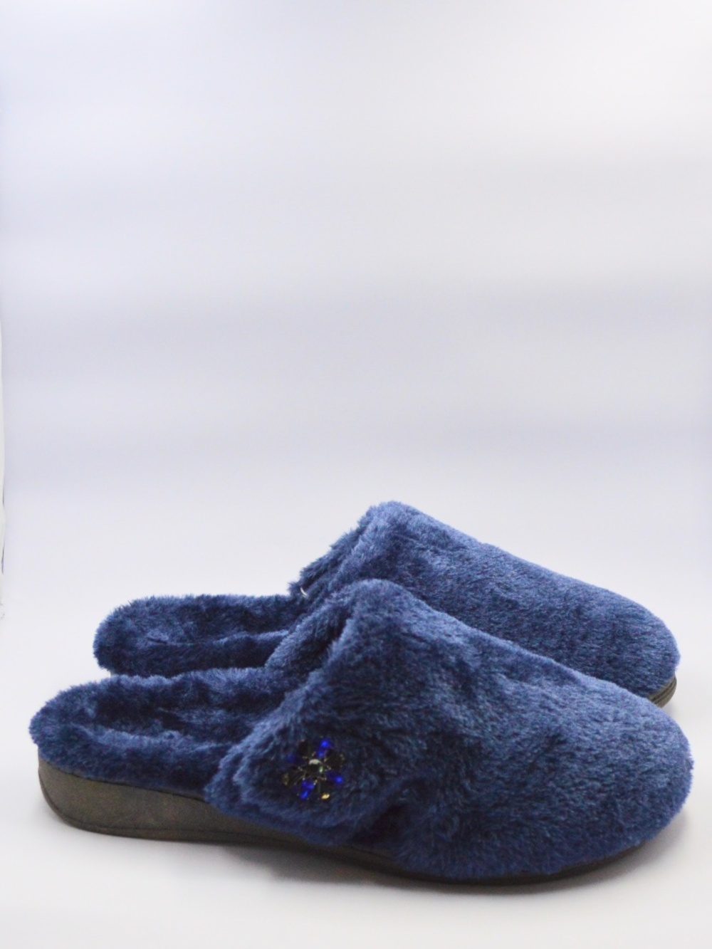 New Vionic Gemma Luxe Faux Fur Navy Slippers Orthaheel Size 9 NWT